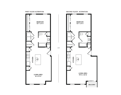 Floor plan for 1 bed, 1 bath, 732 sqft